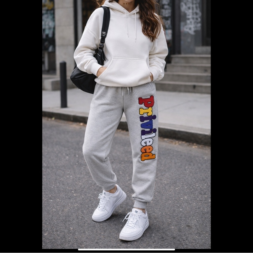 Privileged Chenille Logo Screenshot Jogger Sweatpants Streetwear Gray S